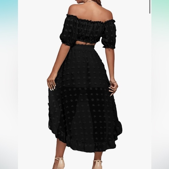 New Lyaner Tulle Polka Dot High Low 2 Piece Set Skirt Crop Top Black Sz M - Picture 2 of 11